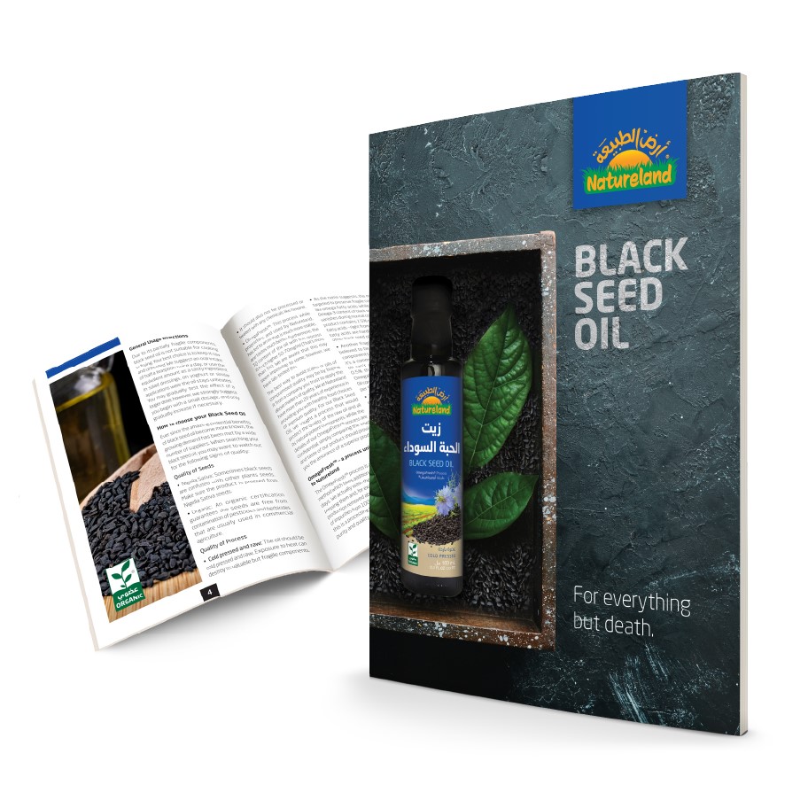 Broschüre für das Natureland Schwarzkümmelöl