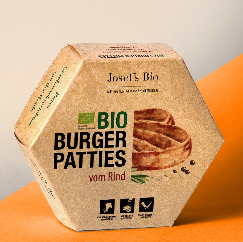 Hexagonal packaging for organic burger patties