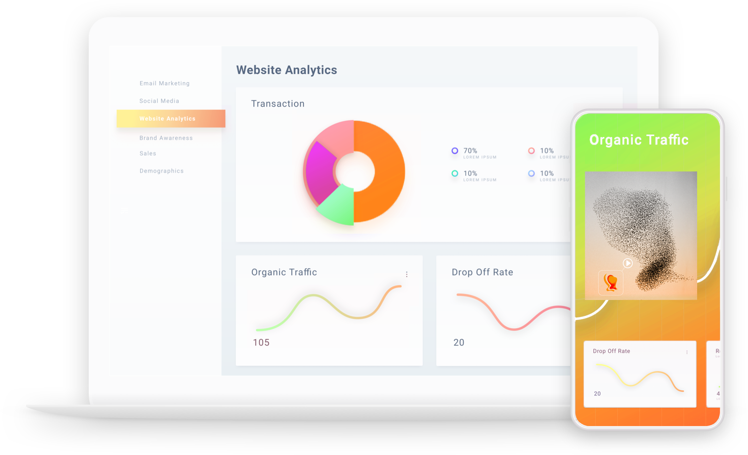 Laptop und Smartphone mit einem Analyse-Dashboard